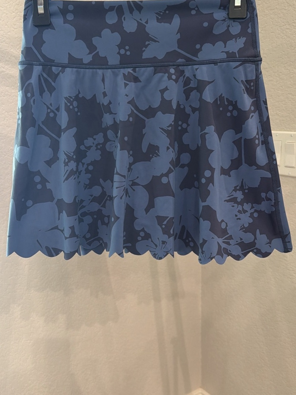 aerie Blue Floral Scallop-Hem Skater Skirt